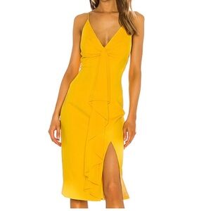 JAYGODFREY Yellow Midi Dress with Ruffle Detail